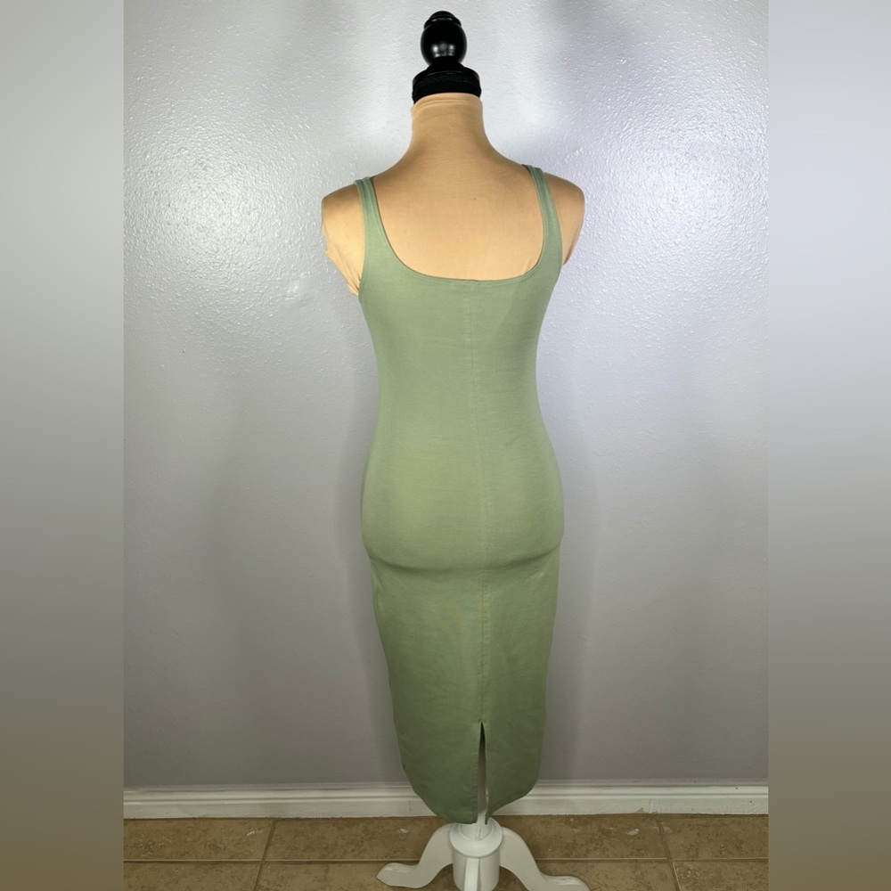 Zara sagegreen stretch knit bodycon tank midi dress M casual minimalist vacation - Picture 6 of 12